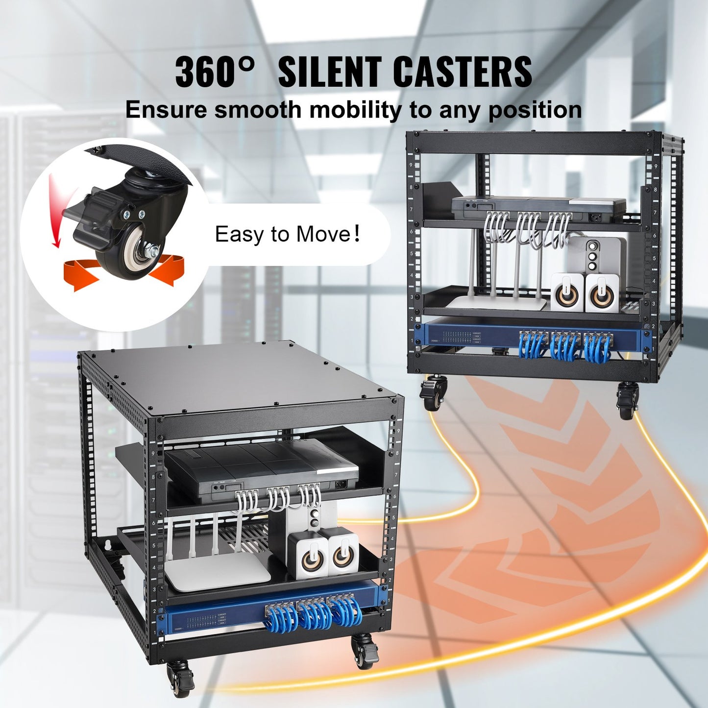 9U Open Frame Server Rack, 584.2 to 1016 mm Adjustable Depth, Free Standing or Wall Mount Network Server Rack with 360° Casters, Heavy Duty 4 Post Holds All Your Networking IT Equipment AV Gear - Image 5