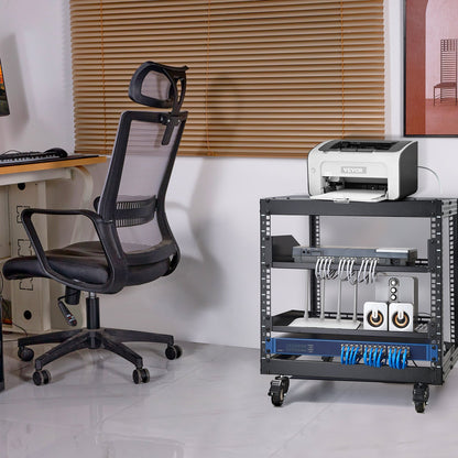 9U Open Frame Server Rack, 584.2 to 1016 mm Adjustable Depth, Free Standing or Wall Mount Network Server Rack with 360° Casters, Heavy Duty 4 Post Holds All Your Networking IT Equipment AV Gear - Image 8