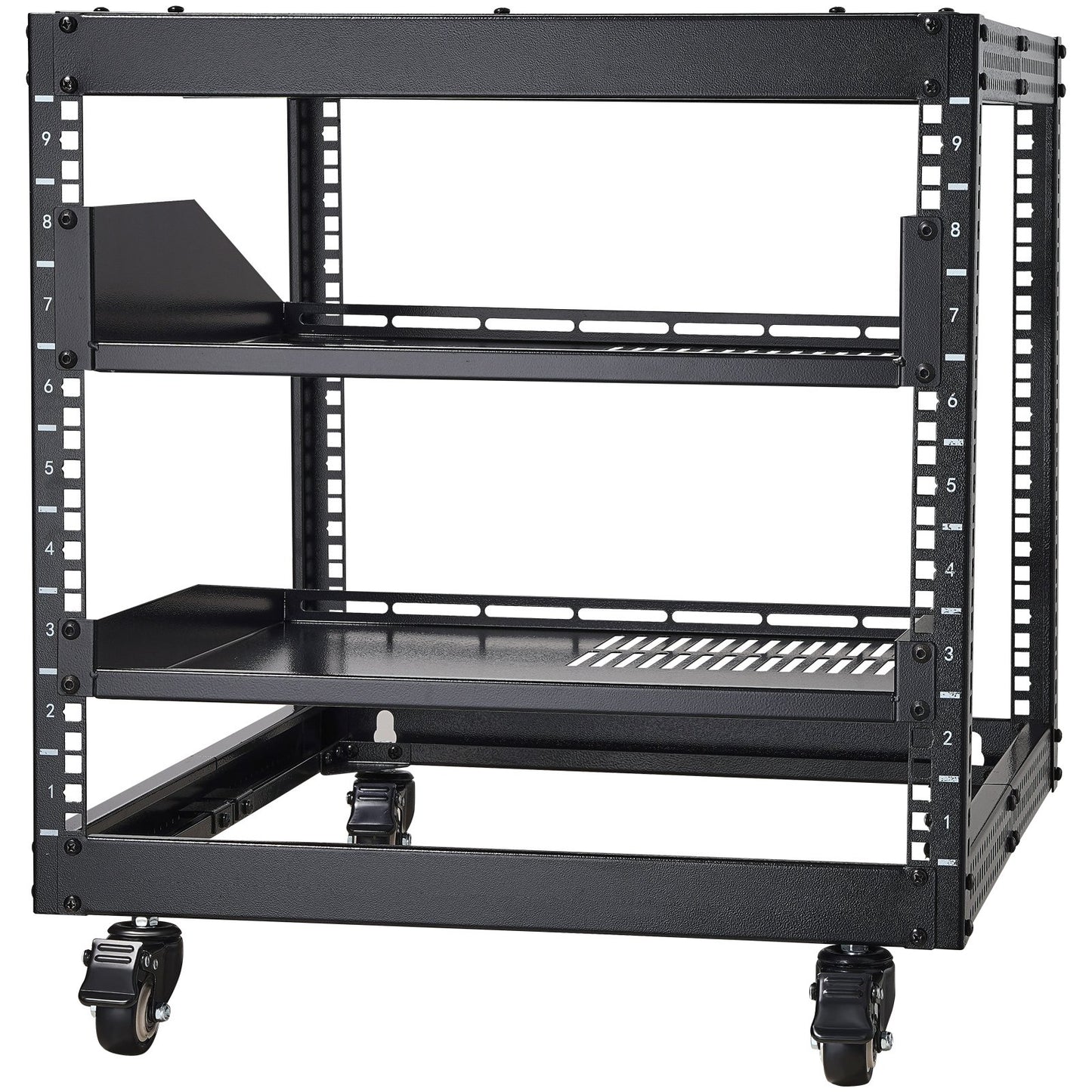 9U Open Frame Server Rack, 584.2 to 1016 mm Adjustable Depth, Free Standing or Wall Mount Network Server Rack with 360° Casters, Heavy Duty 4 Post Holds All Your Networking IT Equipment AV Gear - Image 9