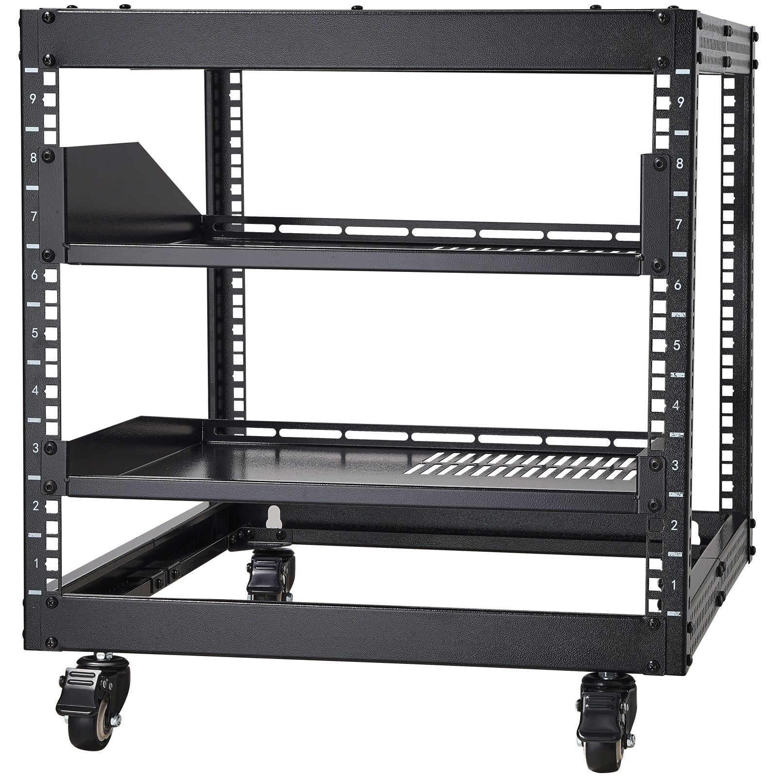 9U Open Frame Server Rack, 584.2 to 1016 mm Adjustable Depth, Free Standing or Wall Mount Network Server Rack with 360° Casters, Heavy Duty 4 Post Holds All Your Networking IT Equipment AV Gear - Image 9