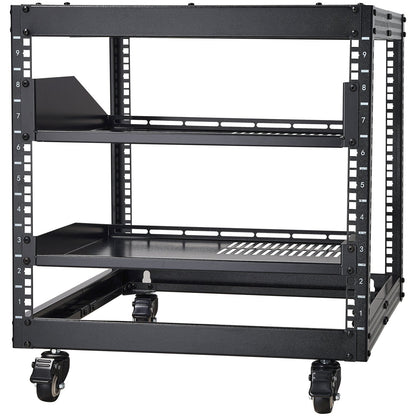 9U Open Frame Server Rack, 584.2 to 1016 mm Adjustable Depth, Free Standing or Wall Mount Network Server Rack with 360° Casters, Heavy Duty 4 Post Holds All Your Networking IT Equipment AV Gear - Image 9