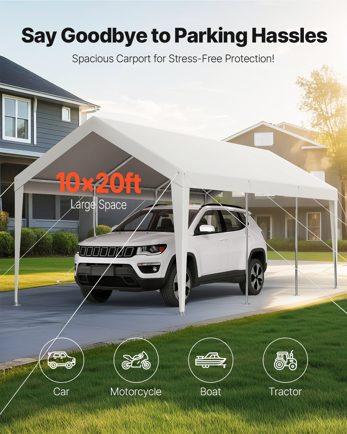 Carport Car Canopy 10 x 20 FT Heavy Duty Portable Car Shelter Tent White - Image 2