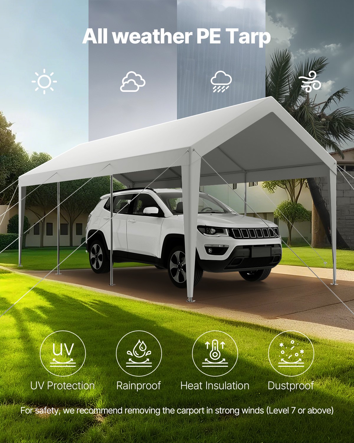 Carport Car Canopy 10 x 20 FT Heavy Duty Portable Car Shelter Tent White - Image 6