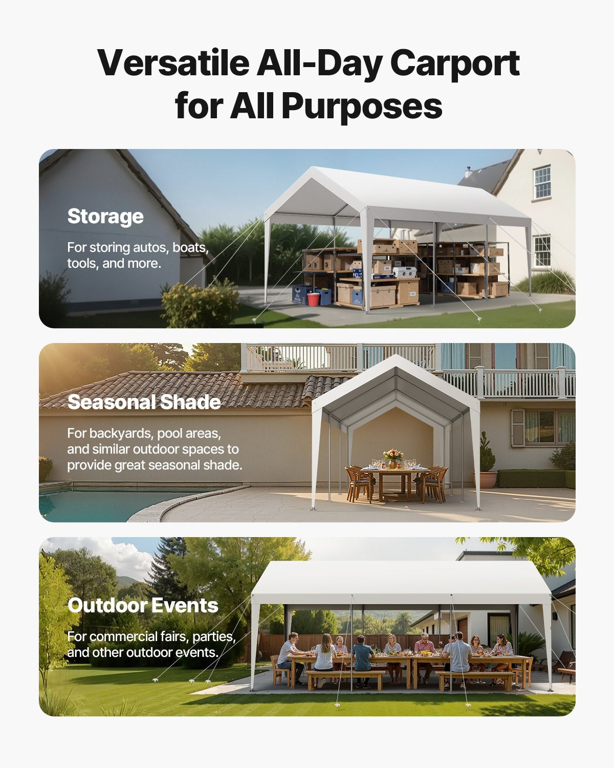 Carport Car Canopy 10 x 20 FT Heavy Duty Portable Car Shelter Tent White - Image 7