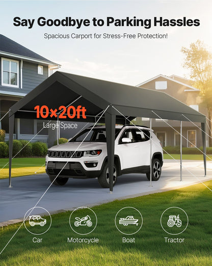Carport Car Canopy 10 x 20 FT Heavy Duty Portable Car Shelter Tent Grey - Image 2