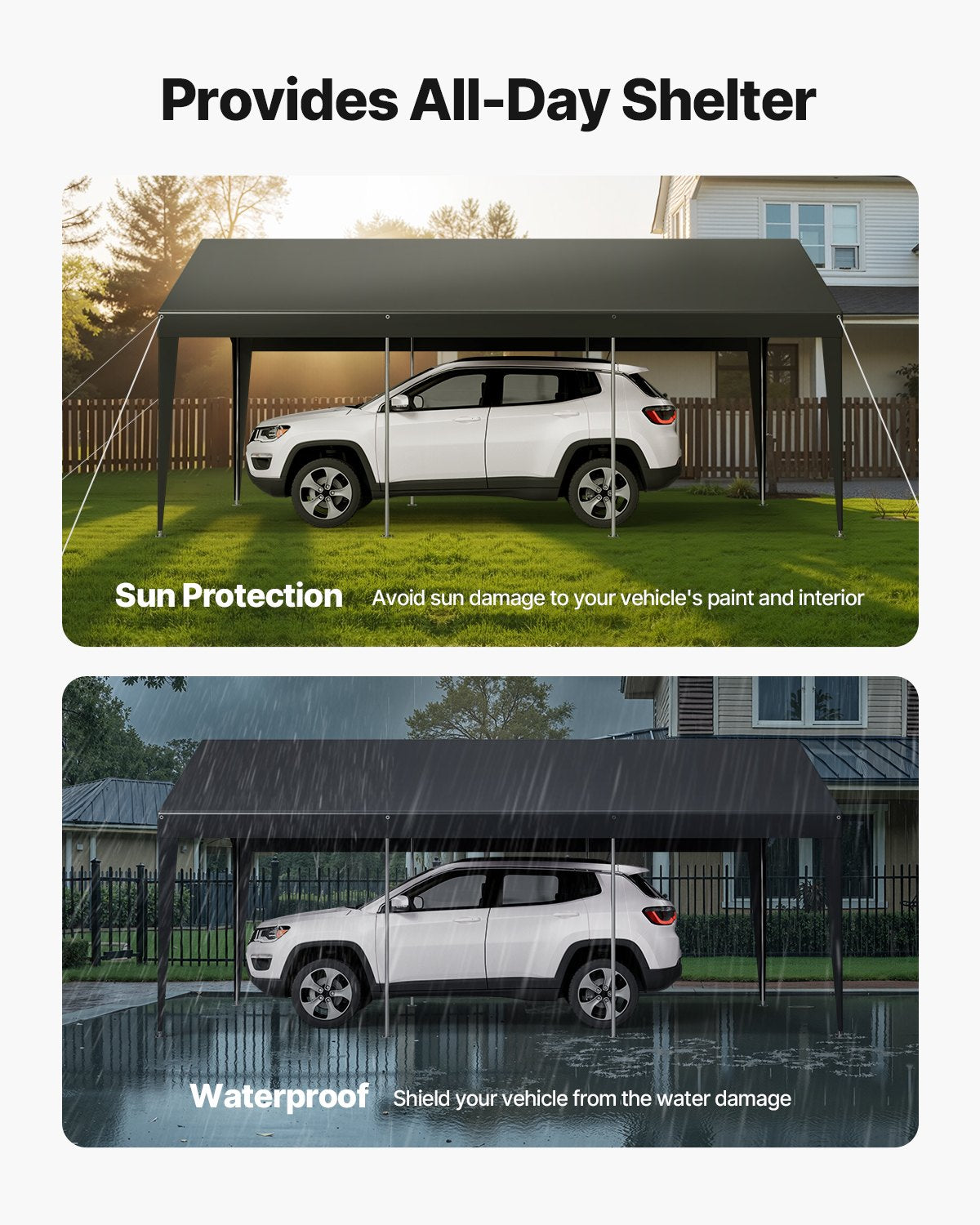 Carport Car Canopy 10 x 20 FT Heavy Duty Portable Car Shelter Tent Grey - Image 3