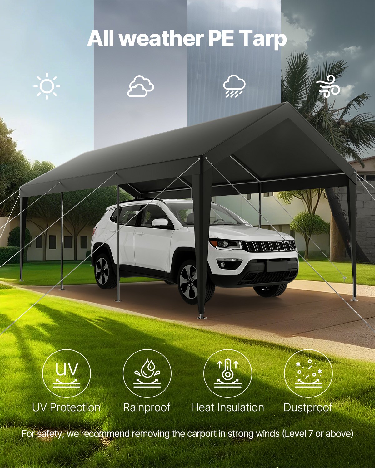 Carport Car Canopy 10 x 20 FT Heavy Duty Portable Car Shelter Tent Grey - Image 6