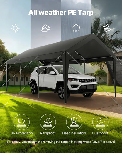Carport Car Canopy 10 x 20 FT Heavy Duty Portable Car Shelter Tent Grey - Image 6