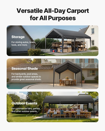 Carport Car Canopy 10 x 20 FT Heavy Duty Portable Car Shelter Tent Grey - Image 7