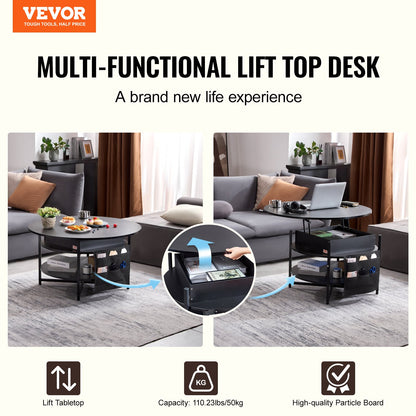 Lift Top Coffee Table 35.3" Round Coffee Table for Living Room Black - Image 2