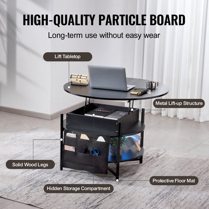 Lift Top Coffee Table 35.3" Round Coffee Table for Living Room Black - Image 5