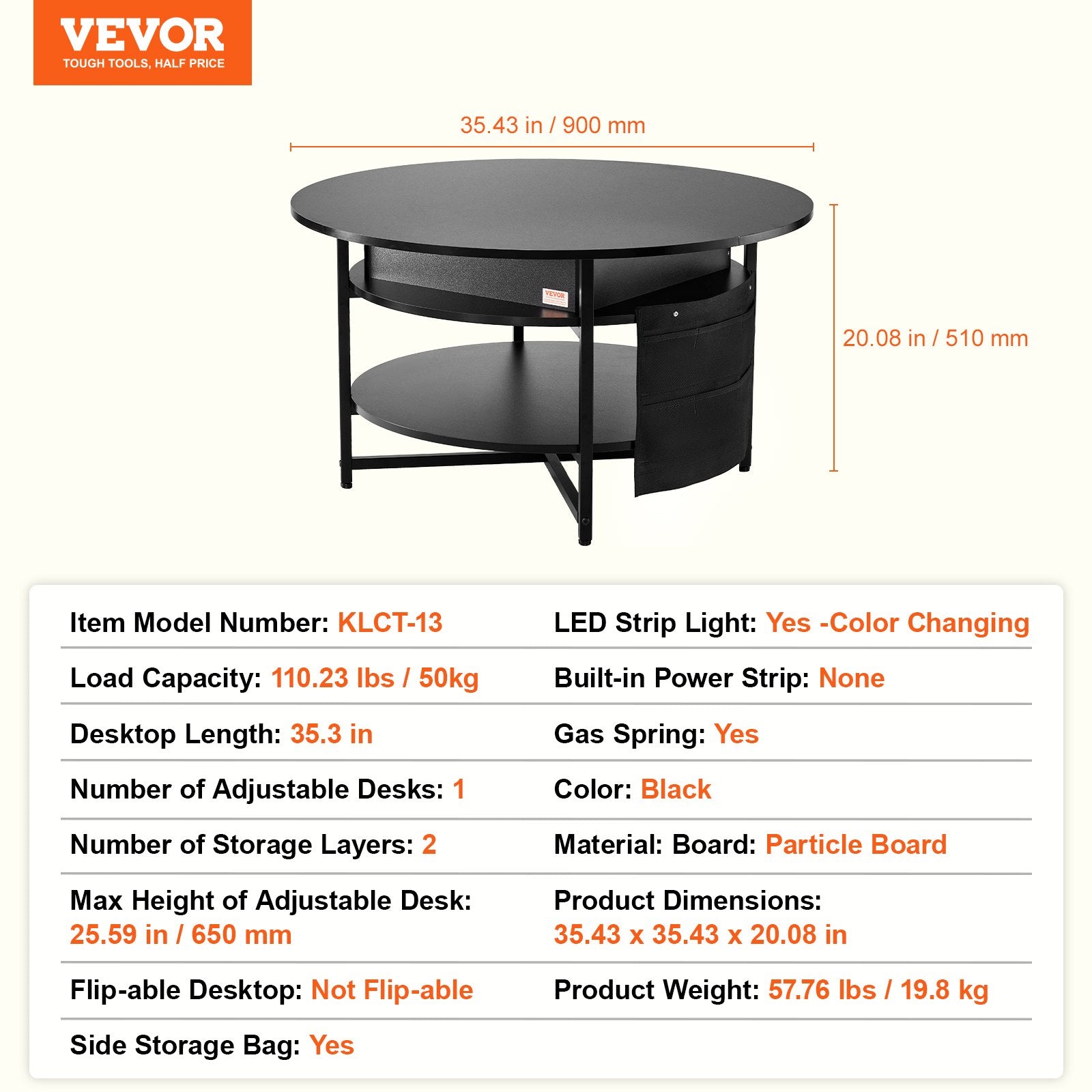 Lift Top Coffee Table 35.3" Round Coffee Table for Living Room Black - Image 7