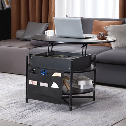 Lift Top Coffee Table 35.3" Round Coffee Table for Living Room Black - Image 8