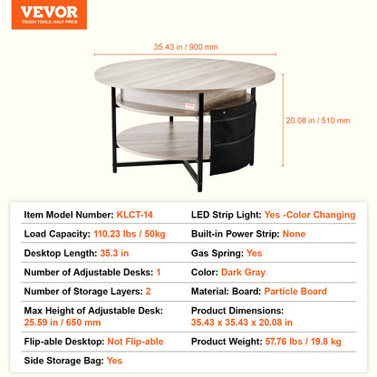 Lift Top Coffee Table 35.3" Round Coffee Table for Living Room White - Image 7
