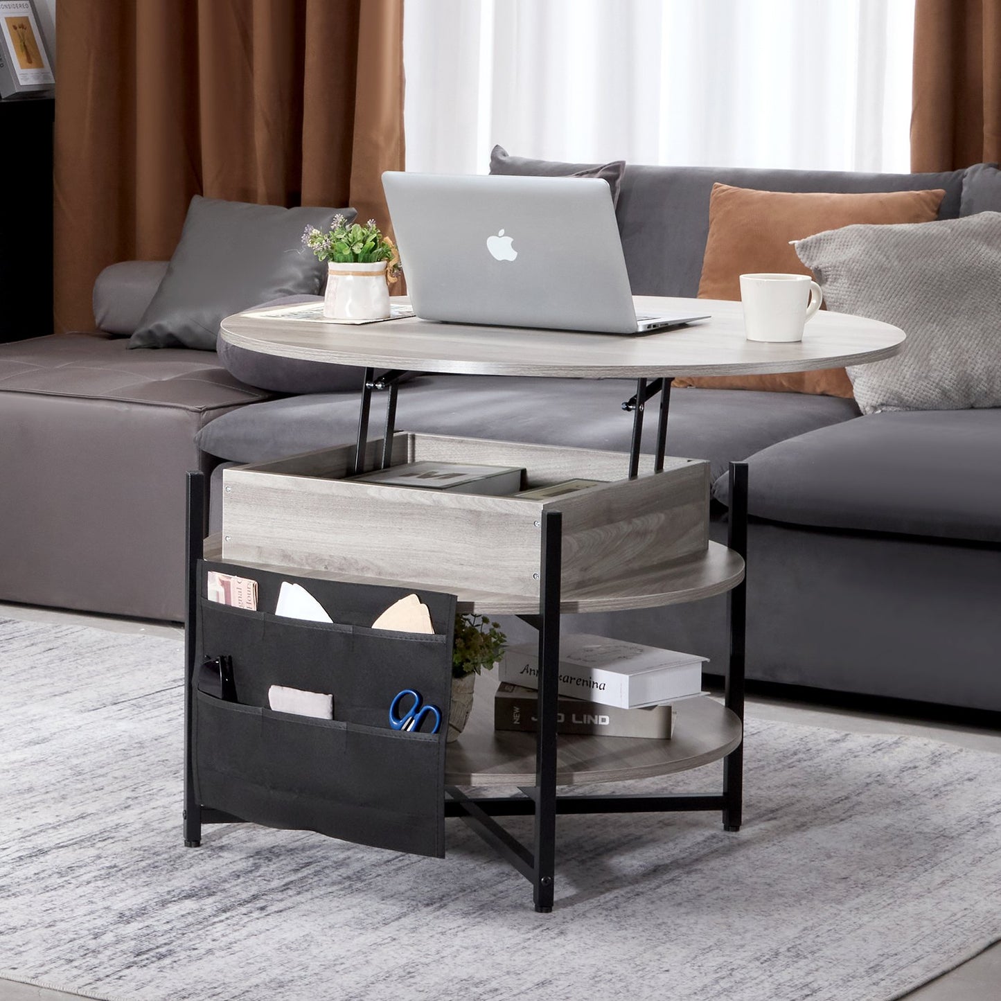 Lift Top Coffee Table 35.3" Round Coffee Table for Living Room White - Image 8