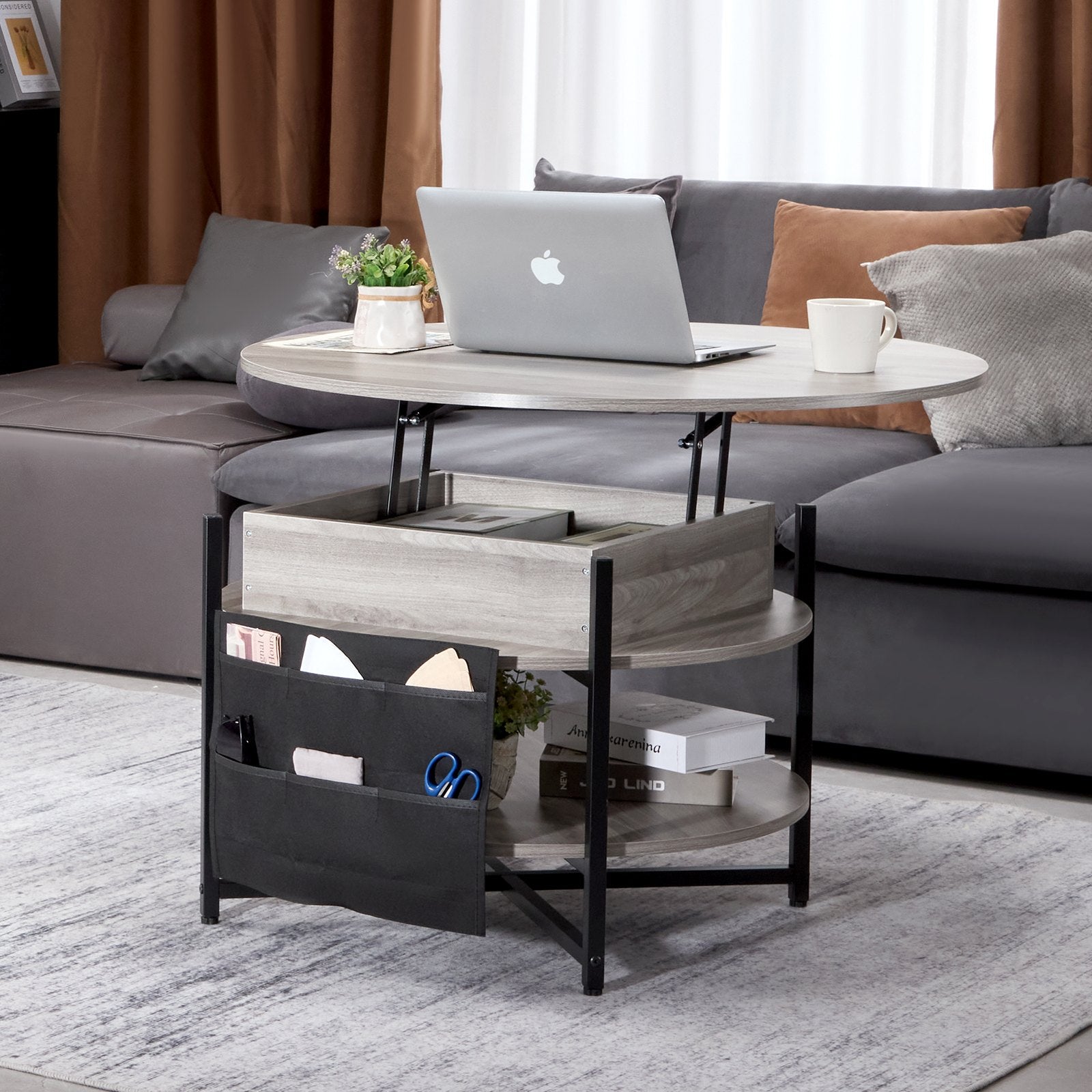 Lift Top Coffee Table 35.3" Round Coffee Table for Living Room White - Image 8