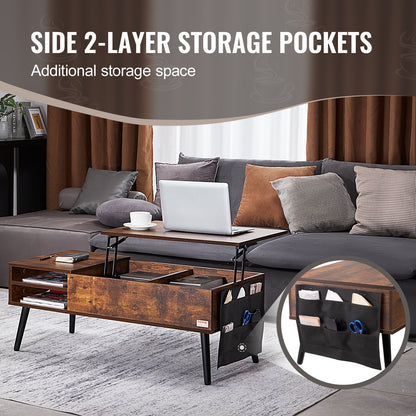 Lift Top Coffee Table 39.4 in Rectangle Coffee Table for Living Room Brown - Image 4