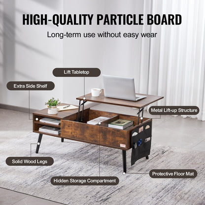 Lift Top Coffee Table 39.4 in Rectangle Coffee Table for Living Room Brown - Image 5