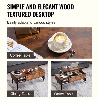 Lift Top Coffee Table 39.4 in Rectangle Coffee Table for Living Room Brown - Image 6