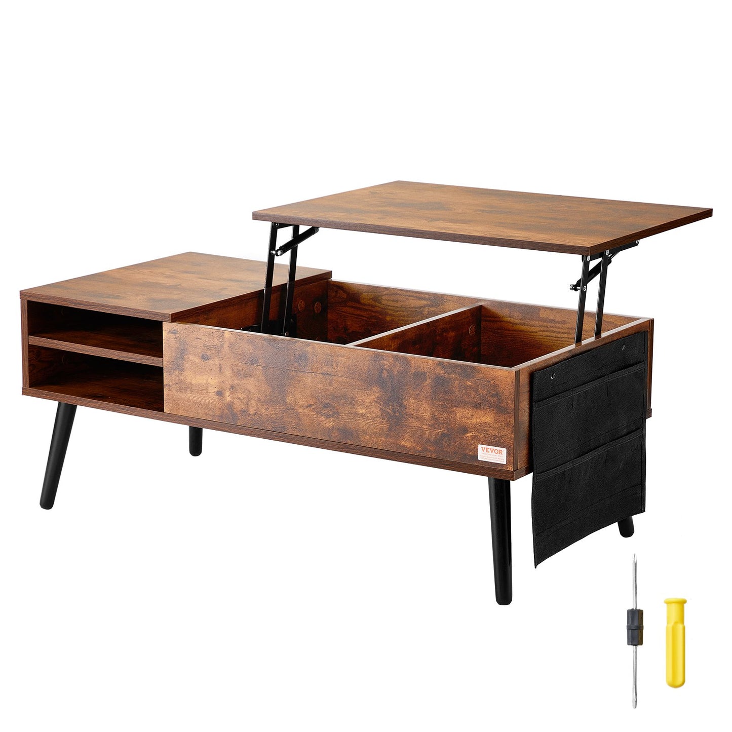 Lift Top Coffee Table 39.4 in Rectangle Coffee Table for Living Room Brown - Image 9