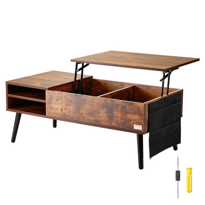 Lift Top Coffee Table 39.4 in Rectangle Coffee Table for Living Room Brown - Image 9