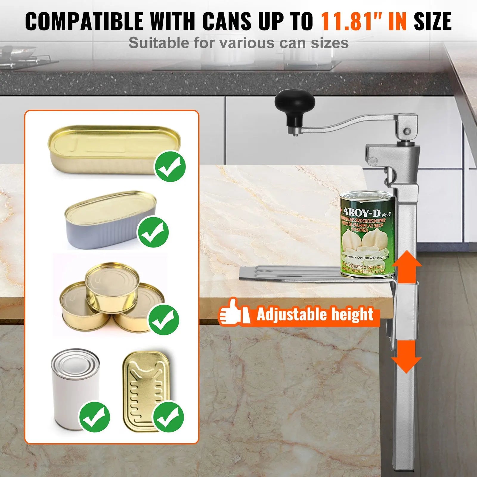Commercial Can Opener, Heavy-Duty Manual Tabletop Cans Opener for Cans Up to 300 mm Height, Height-Adjustable Professional Can Openers Fixed with Screws, for Restaurant, Hotel, and Food Store - Image 3
