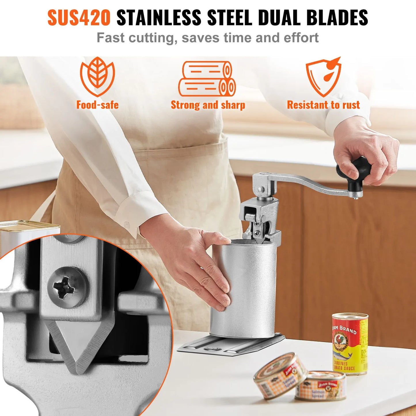 Commercial Can Opener, Heavy-Duty Manual Tabletop Cans Opener for Cans Up to 300 mm Height, Height-Adjustable Professional Can Openers Fixed with Screws, for Restaurant, Hotel, and Food Store - Image 5