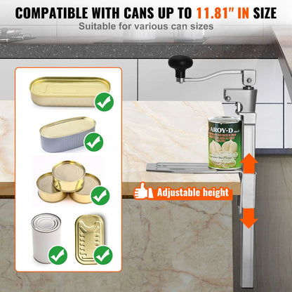 Commercial Can Opener, Heavy-Duty Manual Tabletop Cans Opener for Cans Up to 300 mm Height, Height-Adjustable Professional Can Openers with Stainless Steel Blade, for Restaurant & Food Store - Image 3