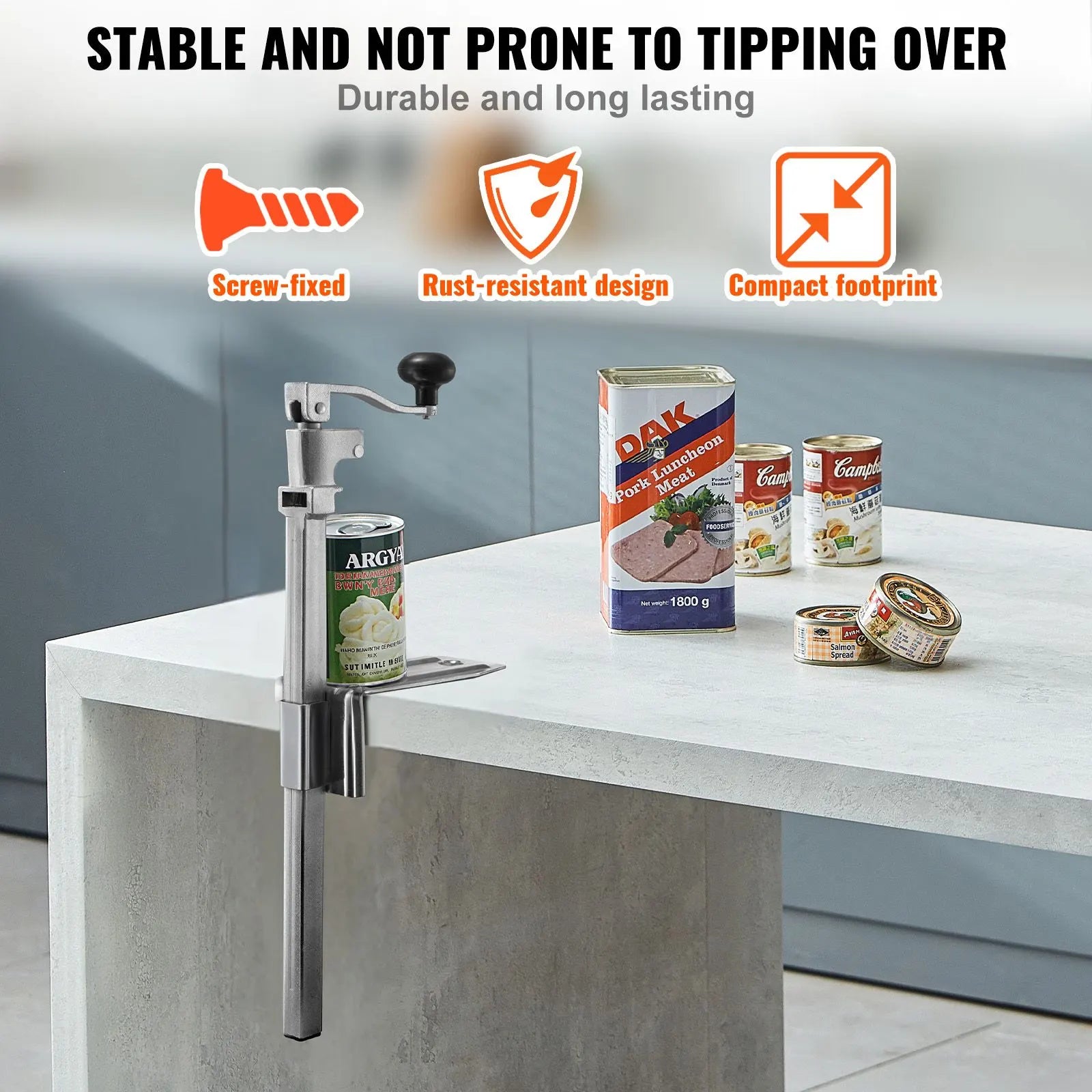 Commercial Can Opener, Heavy-Duty Manual Tabletop Cans Opener for Cans Up to 300 mm Height, Height-Adjustable Professional Can Openers with Stainless Steel Blade, for Restaurant & Food Store - Image 4