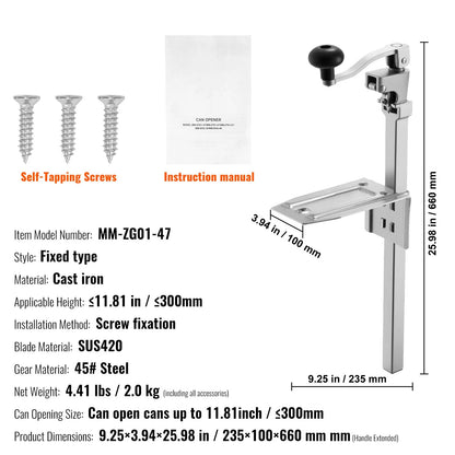 Commercial Can Opener, Heavy-Duty Manual Tabletop Cans Opener for Cans Up to 300 mm Height, Height-Adjustable Professional Can Openers with Stainless Steel Blade, for Restaurant & Food Store - Image 7