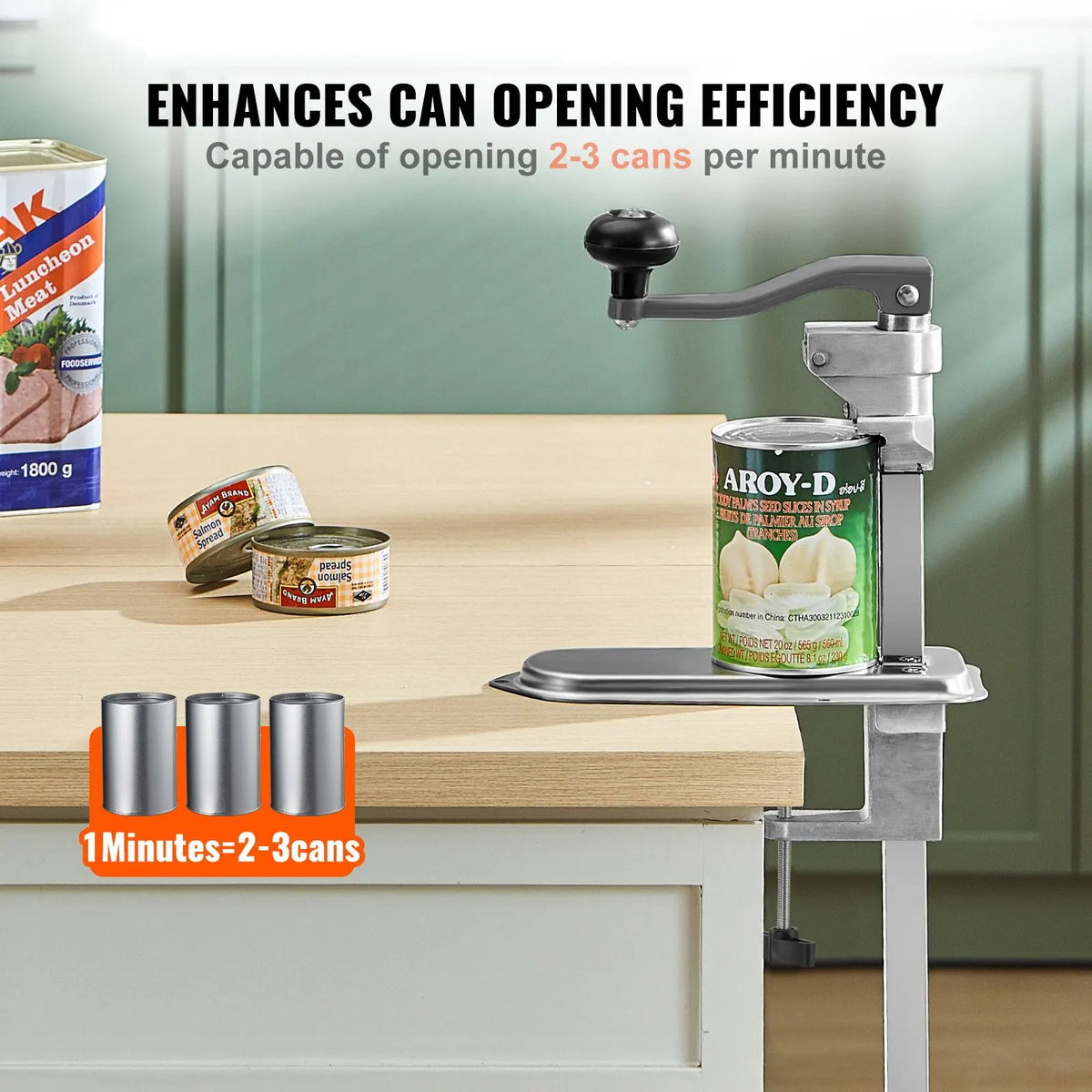 Commercial Can Opener, Heavy-Duty Manual Tabletop Cans Opener for Cans Up to 300 mm Height, Height-Adjustable Can Openers Fixed with Screws & Table Clamp, for Restaurant, Hotel, and Food Store - Image 2