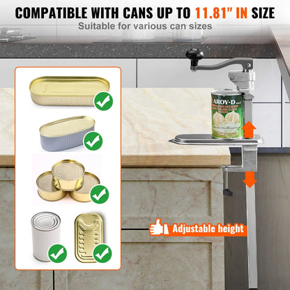 Commercial Can Opener, Heavy-Duty Manual Tabletop Cans Opener for Cans Up to 300 mm Height, Height-Adjustable Can Openers Fixed with Screws & Table Clamp, for Restaurant, Hotel, and Food Store - Image 3
