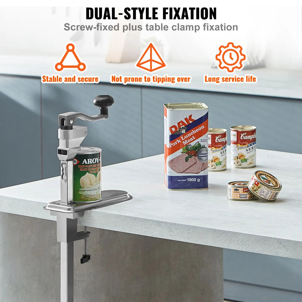 Commercial Can Opener, Heavy-Duty Manual Tabletop Cans Opener for Cans Up to 300 mm Height, Height-Adjustable Can Openers Fixed with Screws & Table Clamp, for Restaurant, Hotel, and Food Store - Image 4