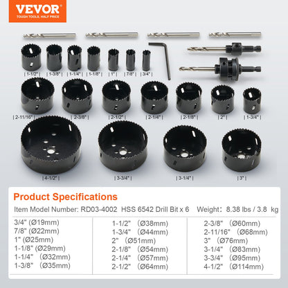 Hole Saw Kit, 18 PCS Saw Blades, 6 Drill Bits, 1 Hex Wrench, Bi Metal M42 Hole Saw Set with Carrying Case, General Purpose Size from 3/4" to 4-1/2", Ideal for Wood Board, Iron and Plastic Plate - Image 7