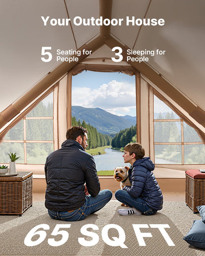 Inflatable Tents for Camping, 3-5 Person Easy Setup Blow up Tent with Hand Pump, 300D Oxford 4 Season Glamping Tent with Canopy, Stove Jack, 2 Doors & 2 Mesh Windows (Storage Bag Included) - Image 3