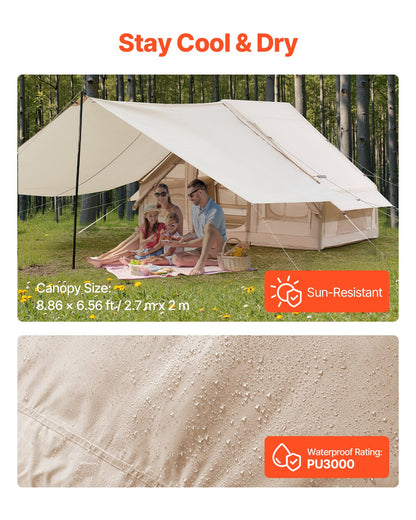 Inflatable Tents for Camping, 3-5 Person Easy Setup Blow up Tent with Hand Pump, 300D Oxford 4 Season Glamping Tent with Canopy, Stove Jack, 2 Doors & 2 Mesh Windows (Storage Bag Included) - Image 4