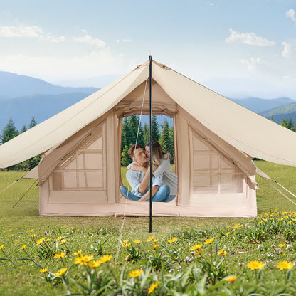 Inflatable Tents for Camping, 3-5 Person Easy Setup Blow up Tent with Hand Pump, 300D Oxford 4 Season Glamping Tent with Canopy, Stove Jack, 2 Doors & 2 Mesh Windows (Storage Bag Included) - Image 8