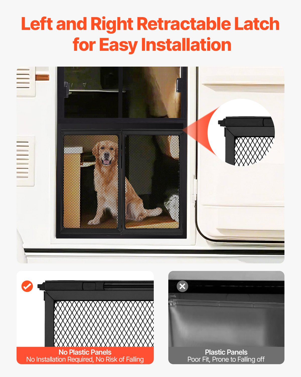RV Screen Door Protector, 622.3 x 508 mm Door Grille, Easy to Install and Disassemble, Reinforced Breathable Protective Mesh, Aluminum Alloy Camper RV Entry Protector for Pet Protection, Black - Image 4