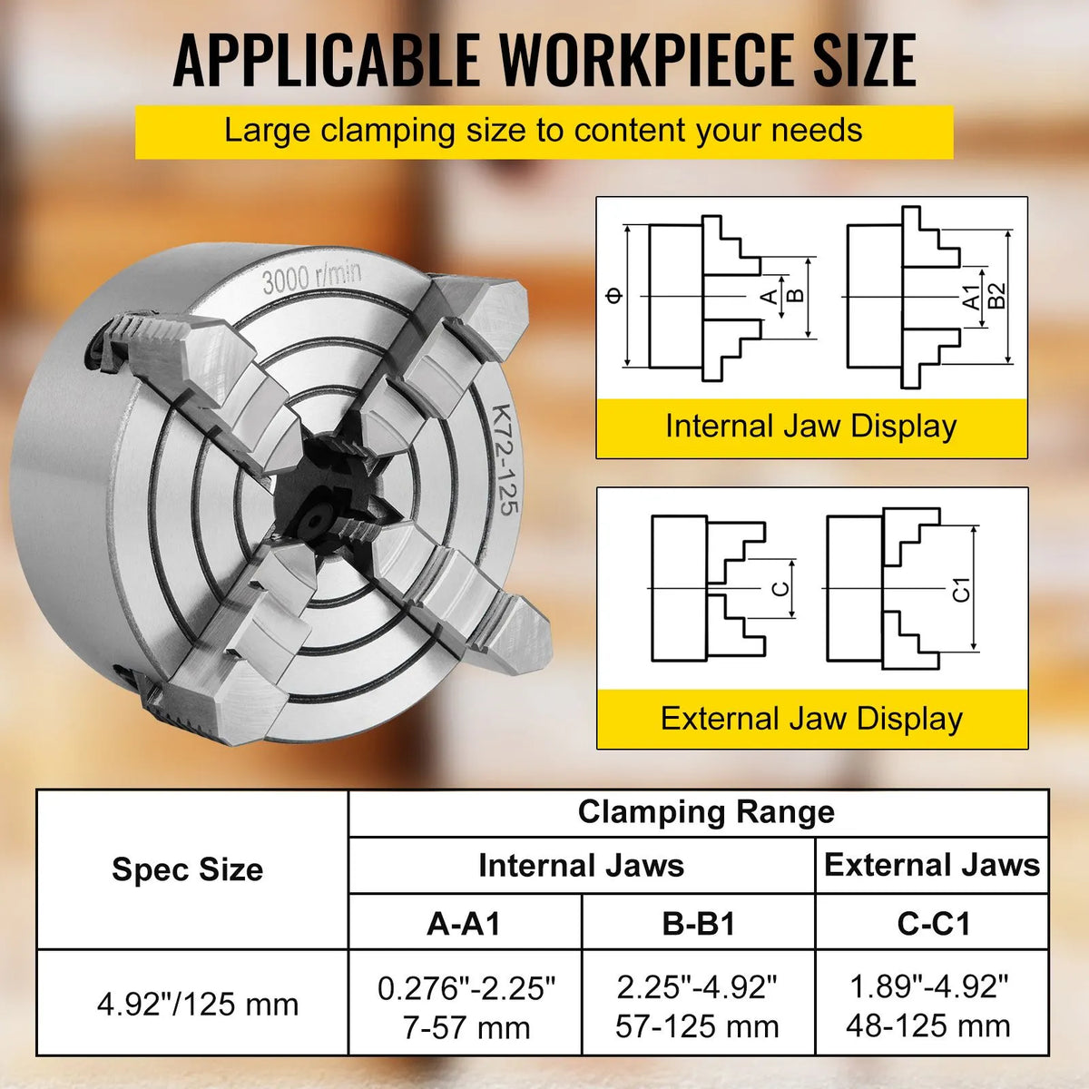 Metal Lathe Chuck 4-Jaw Independent 5 inch Cast Iron Milling Turning CNC - Image 3