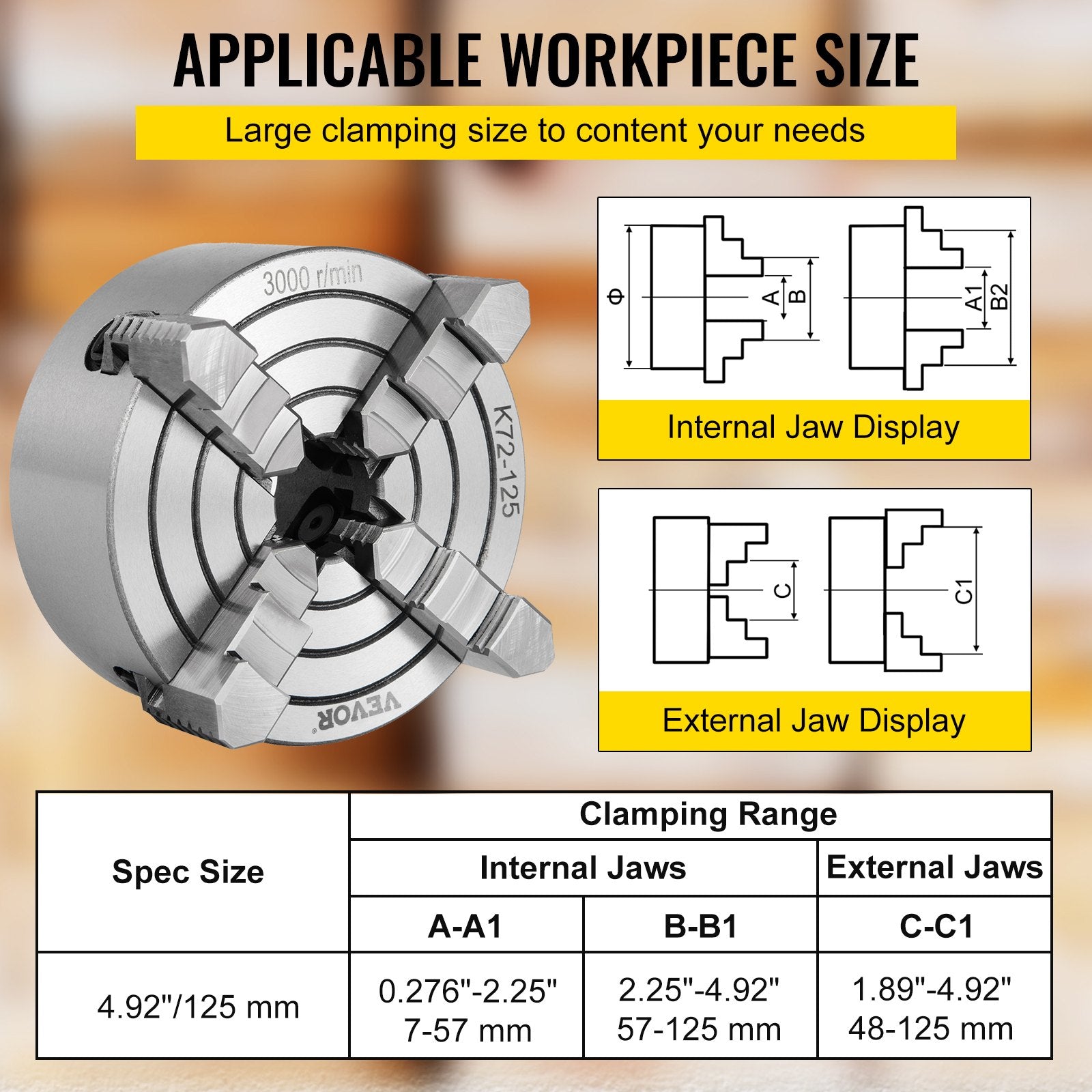 Metal Lathe Chuck 4-Jaw Independent 5 inch Cast Iron Milling Turning CNC - Image 3