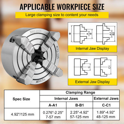 Metal Lathe Chuck 4-Jaw Independent 5 inch Cast Iron Milling Turning CNC - Image 3