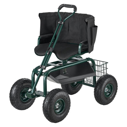 Rolling Garden Cart with Swivel Seat Wheels Extendable Handle Storage Box - Image 9