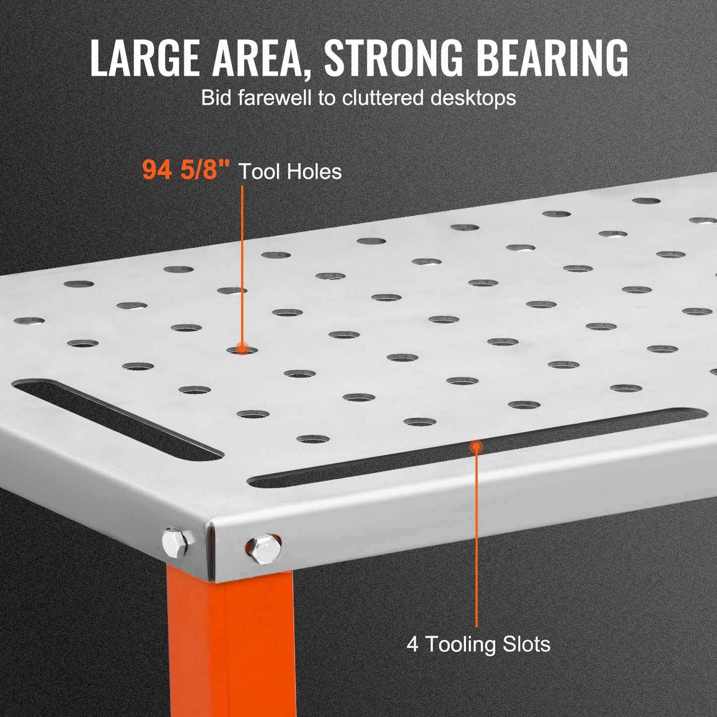 36" x 18" Welding Table, 1200lbs Load Capacity Steel Welding Workbench Table on Wheels, Portable Work Bench with Braking Lockable Casters, 4 Tool Slots, 5/8-inch Fixture Holes, Tool Tray - Image 5