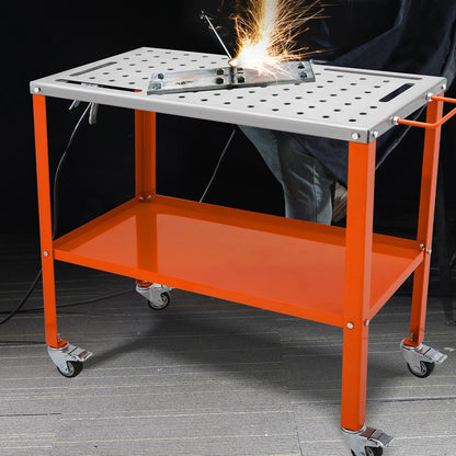 36" x 18" Welding Table, 1200lbs Load Capacity Steel Welding Workbench Table on Wheels, Portable Work Bench with Braking Lockable Casters, 4 Tool Slots, 5/8-inch Fixture Holes, Tool Tray - Image 8