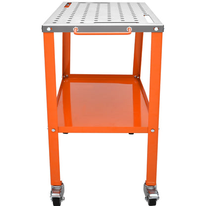 36" x 18" Welding Table, 1200lbs Load Capacity Steel Welding Workbench Table on Wheels, Portable Work Bench with Braking Lockable Casters, 4 Tool Slots, 5/8-inch Fixture Holes, Tool Tray - Image 9