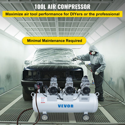 Oil Free Air Compressor Air Compressor Tank 100L 3HP Ultra Silent Inflator - Image 2