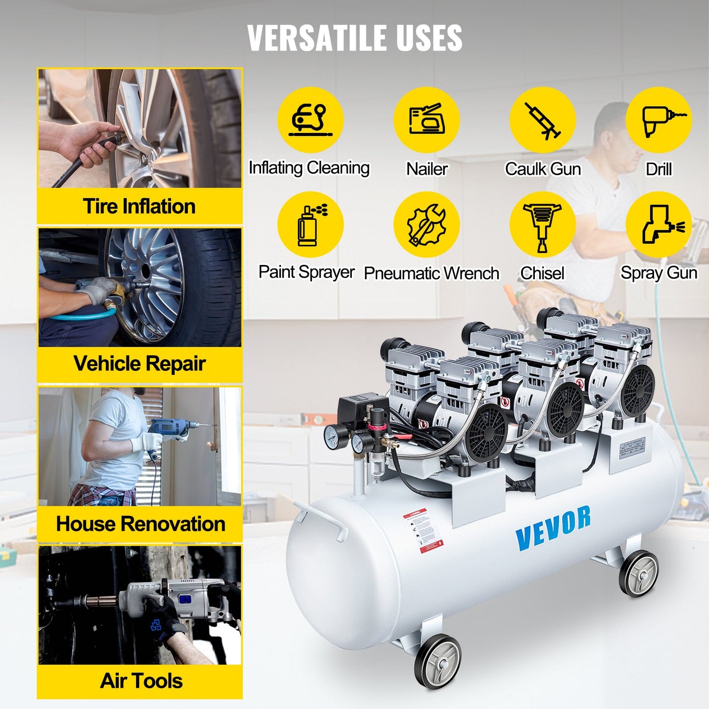 Oil Free Air Compressor Air Compressor Tank 100L 3HP Ultra Silent Inflator - Image 6