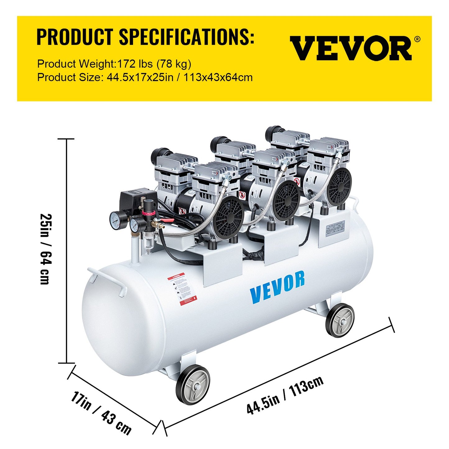 Oil Free Air Compressor Air Compressor Tank 100L 3HP Ultra Silent Inflator - Image 7