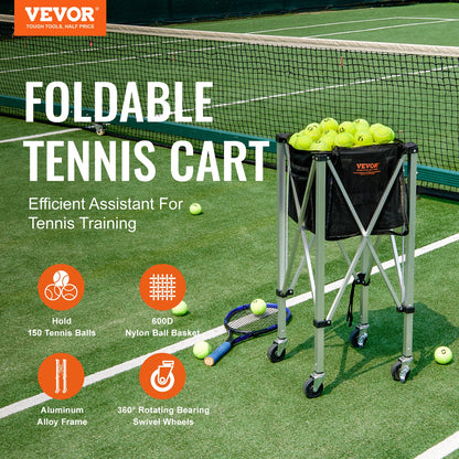 Foldable Tennis Ball Hopper, Holds 150 Tennis Balls, Lightweight Aluminum Alloy Tennis Ball Basket Cart with Wheels, Removable Bag, Carry Bag, Portable Sports Teaching Cart for Tennis Player - Image 2