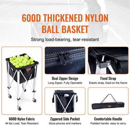 Foldable Tennis Ball Hopper, Holds 150 Tennis Balls, Lightweight Aluminum Alloy Tennis Ball Basket Cart with Wheels, Removable Bag, Carry Bag, Portable Sports Teaching Cart for Tennis Player - Image 3